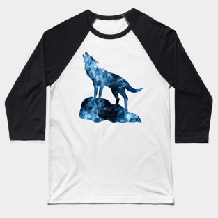 Howling Wolf blue sparkly smoke silhouette Baseball T-Shirt